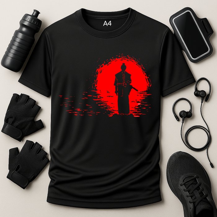 Samurai Red Sun Warrior Hollow Cooling Performance Crew T-Shirt