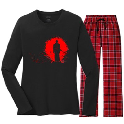 Samurai Red Sun Warrior Hollow Women's Long Sleeve Flannel Pajama Set 