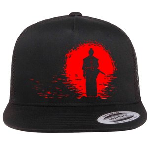 Samurai Red Sun Warrior Hollow Flat Bill Trucker Hat