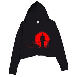 Samurai Red Sun Warrior Hollow Crop Fleece Hoodie