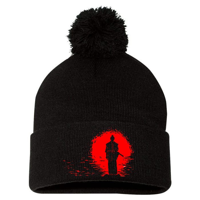 Samurai Red Sun Warrior Hollow Pom Pom 12in Knit Beanie