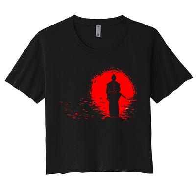 Samurai Red Sun Warrior Hollow Women's Crop Top Tee