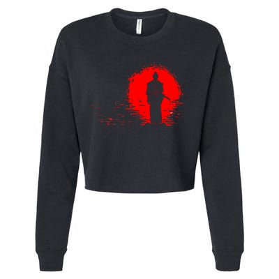 Samurai Red Sun Warrior Hollow Cropped Pullover Crew