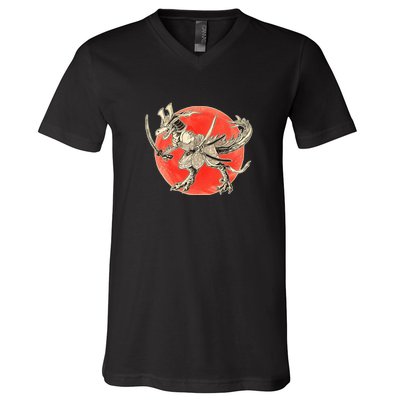 Samurai T-Rex V-Neck T-Shirt