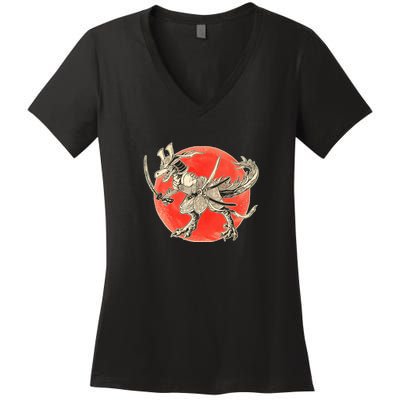Samurai T-Rex Women's V-Neck T-Shirt