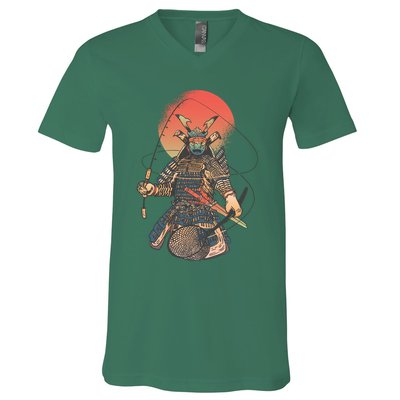 Samurai Warrior Fishing V-Neck T-Shirt