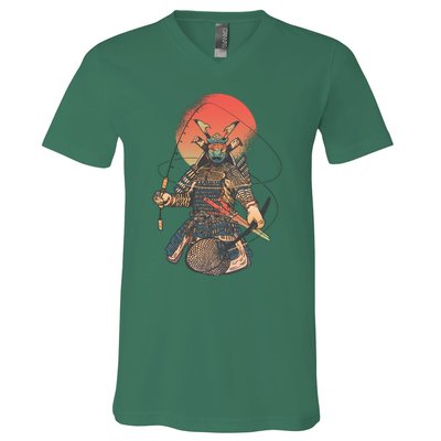 Samurai Warrior Fishing V-Neck T-Shirt