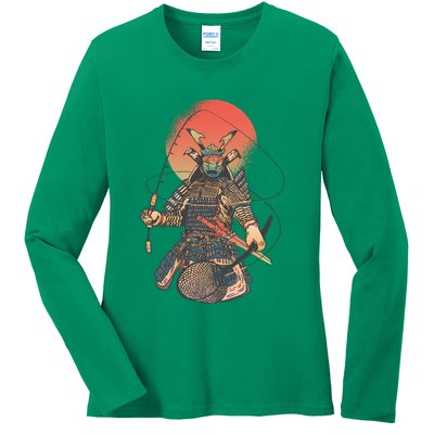 Samurai Warrior Fishing Ladies Long Sleeve Shirt