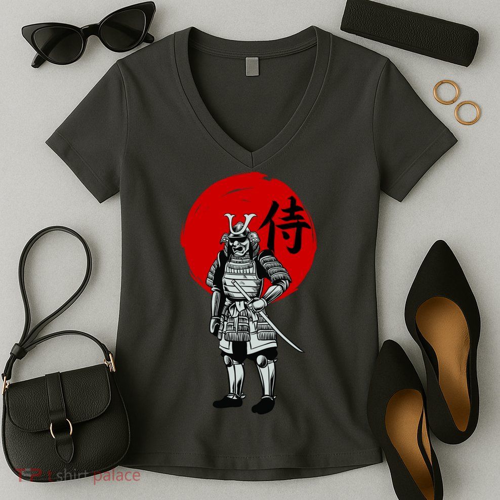 Samurai Warrior Graphic Women's V-Neck T-Shirt