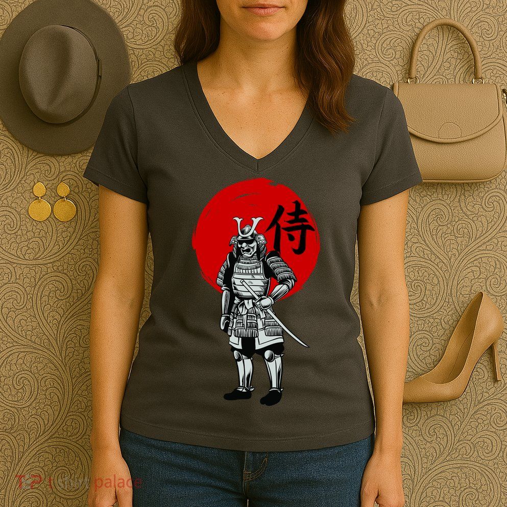 Samurai Warrior Graphic Women's V-Neck T-Shirt