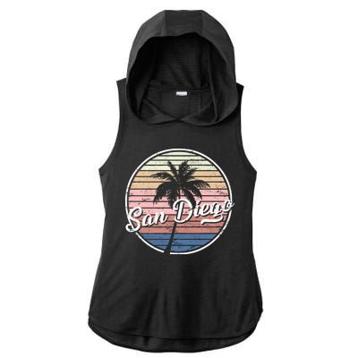 San Diego Palm Tree Vintage Retro Ladies PosiCharge Tri-Blend Wicking Draft Hoodie Tank