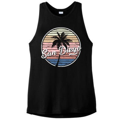 San Diego Palm Tree Vintage Retro Ladies PosiCharge Tri-Blend Wicking Tank