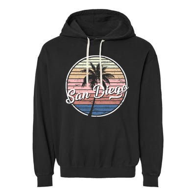 San Diego Palm Tree Vintage Retro Garment-Dyed Fleece Hoodie