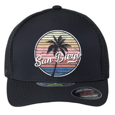 San Diego Palm Tree Vintage Retro Flexfit Unipanel Trucker Cap