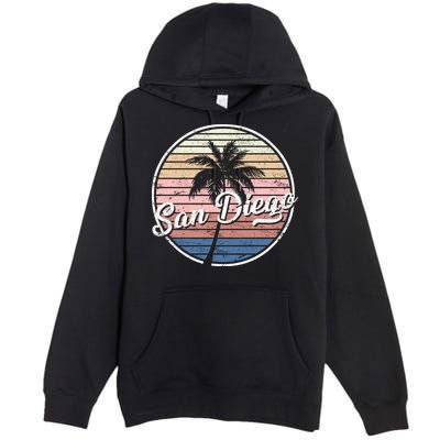 San Diego Palm Tree Vintage Retro Premium Pullover Hoodie