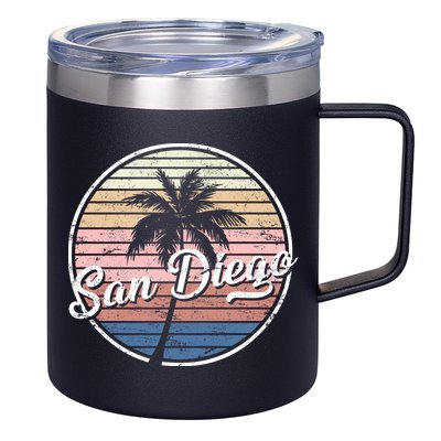 San Diego Palm Tree Vintage Retro 12oz Stainless Steel Coffee Mug