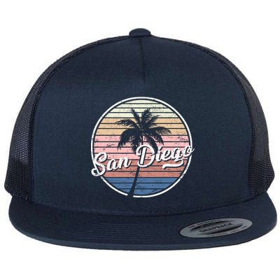 San Diego Palm Tree Vintage Retro Flat Bill Trucker Hat