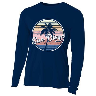 San Diego Palm Tree Vintage Retro Cooling Performance Long Sleeve Crew