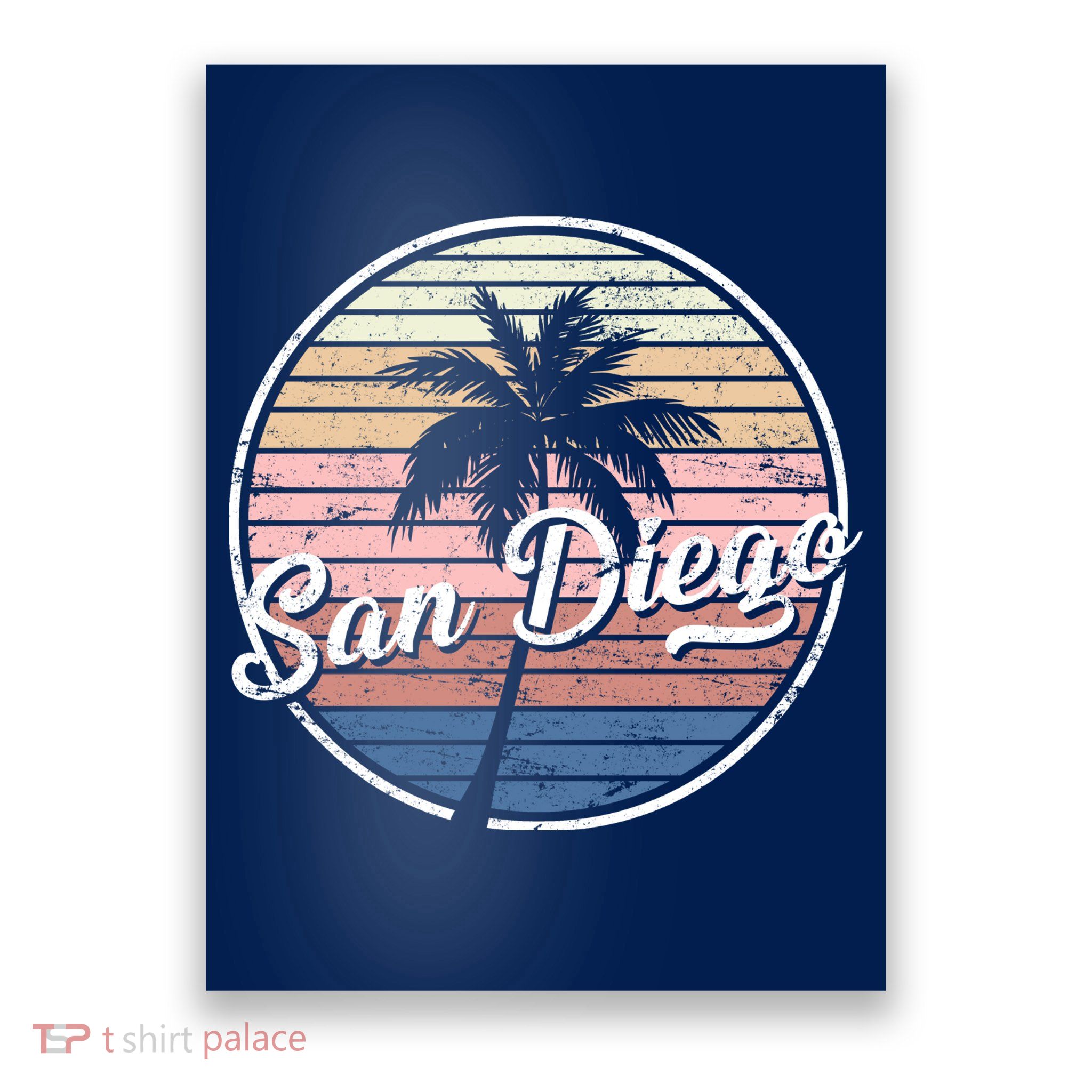 San Diego Palm Tree Vintage Retro Poster