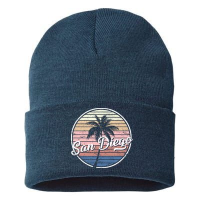 San Diego Palm Tree Vintage Retro Sustainable Knit Beanie