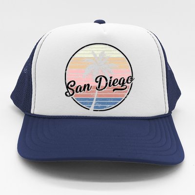 San Diego Palm Tree Vintage Retro Trucker Hat