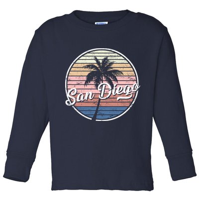 San Diego Palm Tree Vintage Retro Toddler Long Sleeve Shirt