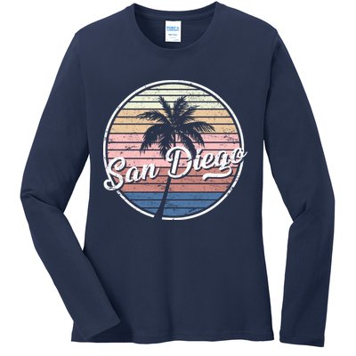 San Diego Palm Tree Vintage Retro Ladies Long Sleeve Shirt