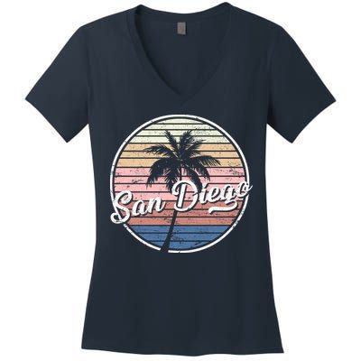San Diego Palm Tree Vintage Retro Women's V-Neck T-Shirt