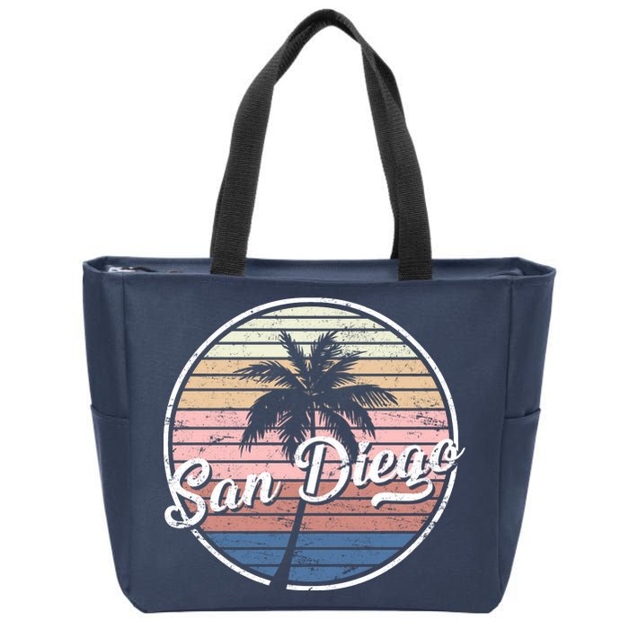 San Diego Palm Tree Vintage Retro Zip Tote Bag