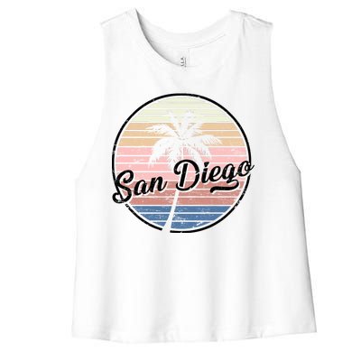 San Diego Palm Tree Vintage Retro Women's Racerback Cropped Tank