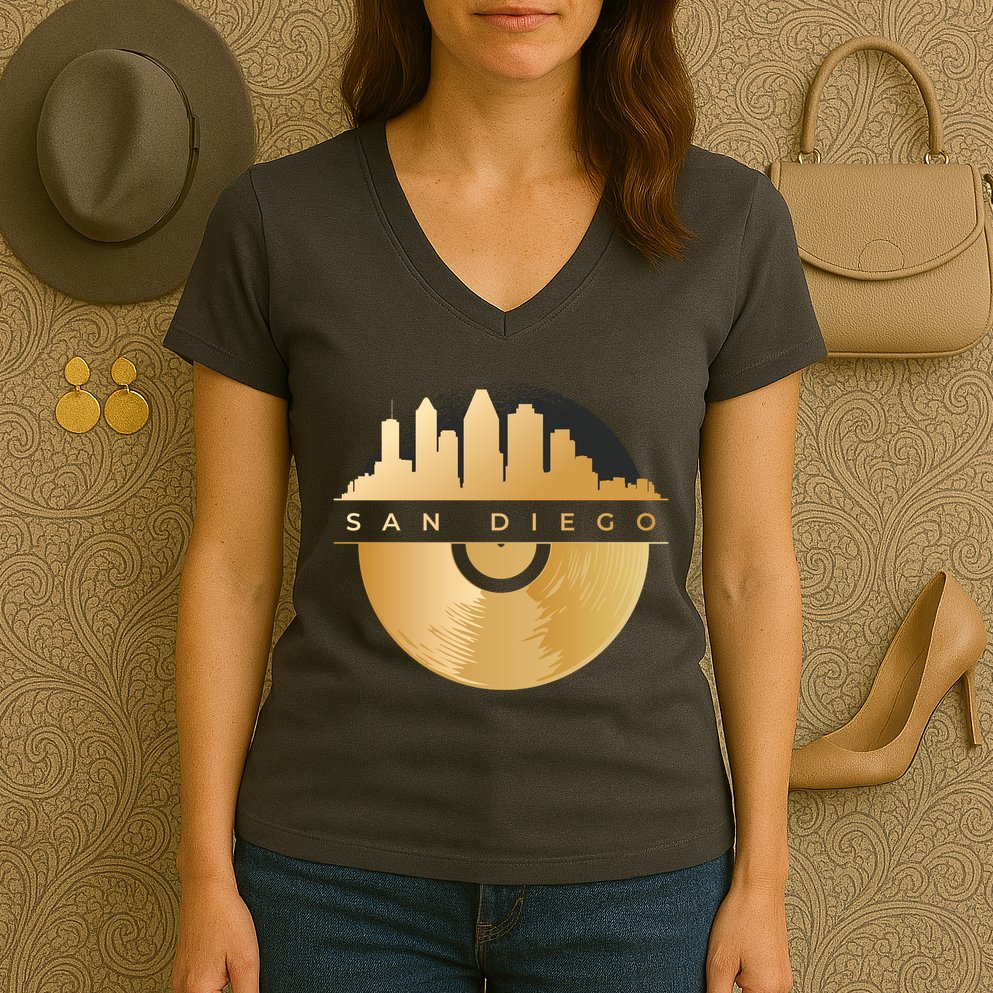 San Diego Vinyl Skyline Women's V-Neck T-Shirt