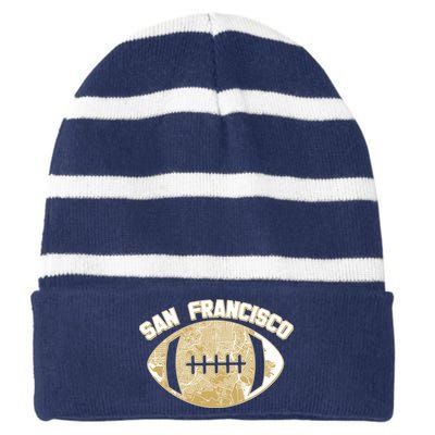 San Francisco Fan Map Football Striped Beanie with Solid Band