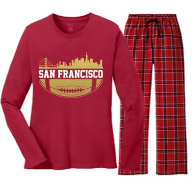 San Francisco Football Skyline Women's Long Sleeve Flannel Pajama Set 