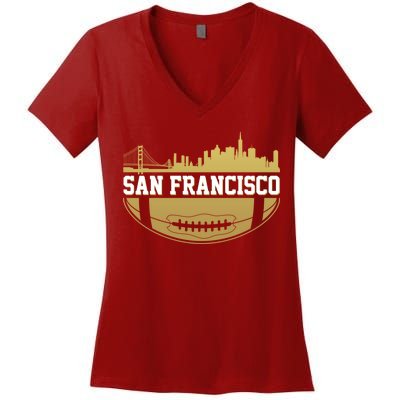 San Francisco Football Skyline Women's V-Neck T-Shirt