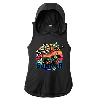 San Francisco Retro Roller Skates Ladies PosiCharge Tri-Blend Wicking Draft Hoodie Tank