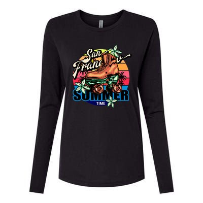 San Francisco Retro Roller Skates Womens Cotton Relaxed Long Sleeve T-Shirt