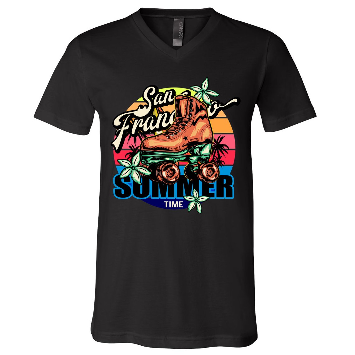 San Francisco Retro Roller Skates V-Neck T-Shirt