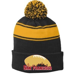 San Francisco Skyline Football Sports Fan Stripe Pom Pom Beanie