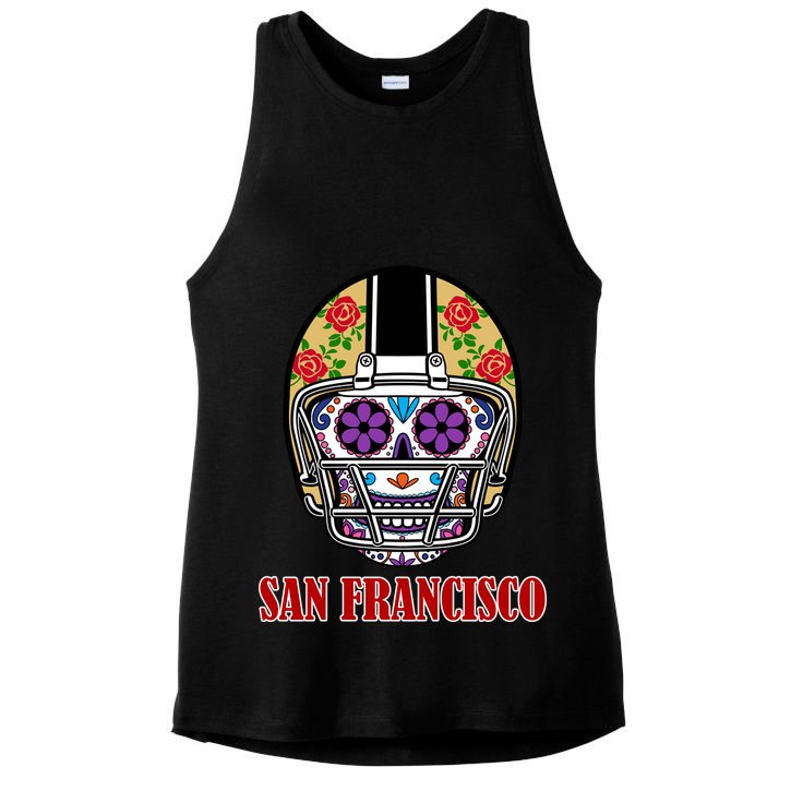 San Francisco Sugar Skull Football Fan Ladies PosiCharge Tri-Blend Wicking Tank