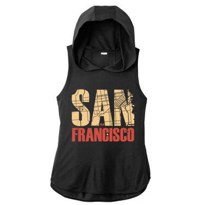 San Francisco Vintage Emblem Ladies PosiCharge Tri-Blend Wicking Draft Hoodie Tank