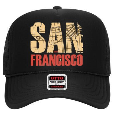 San Francisco Vintage Emblem High Crown Mesh Back Trucker Hat