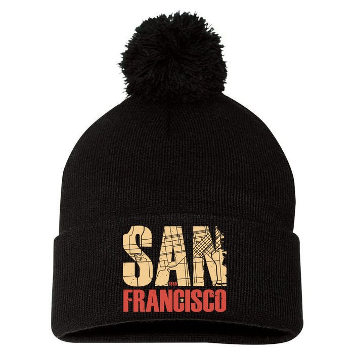 San Francisco Vintage Emblem Pom Pom 12in Knit Beanie