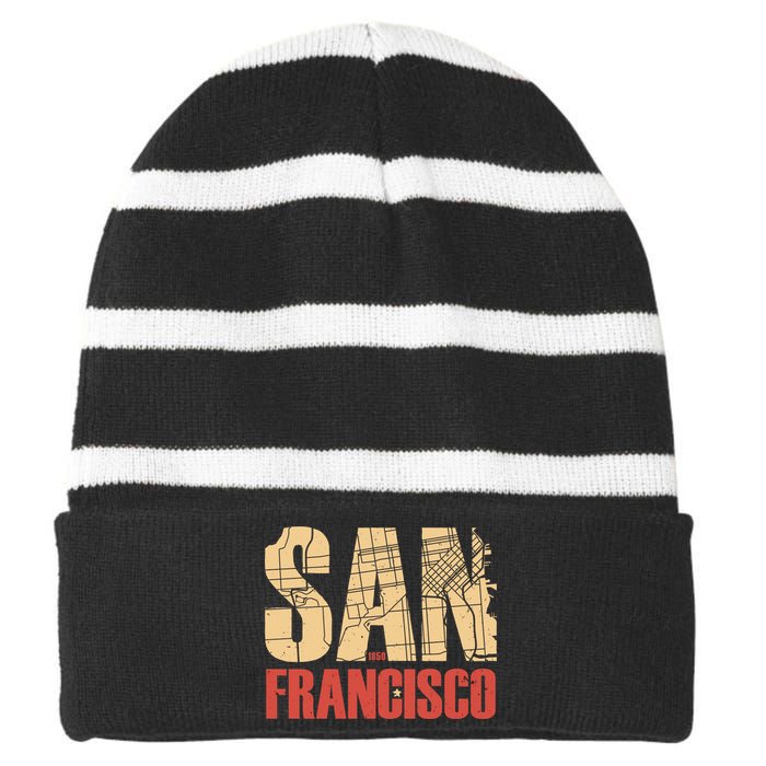 San Francisco Vintage Emblem Striped Beanie with Solid Band