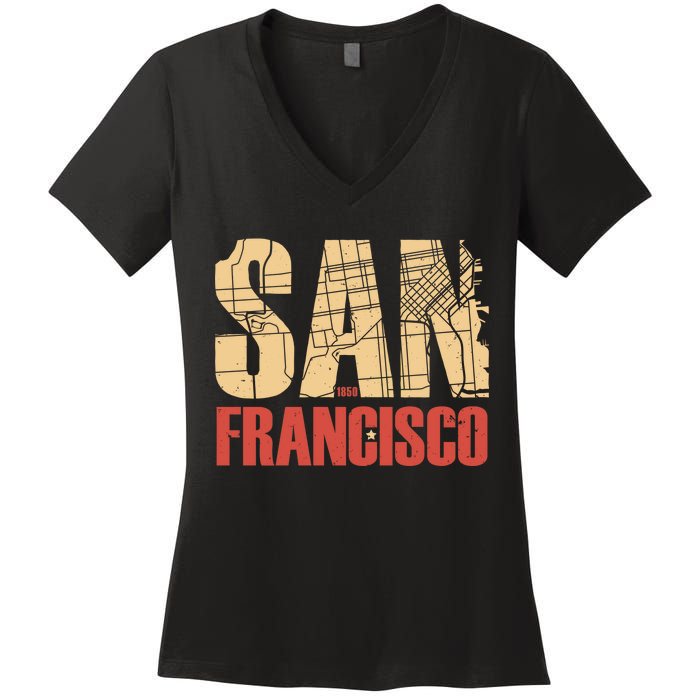 San Francisco Vintage Emblem Women's V-Neck T-Shirt