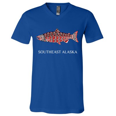 Southeast Alaska Nw Native American Indian Coho Salmon Gift V-Neck T-Shirt