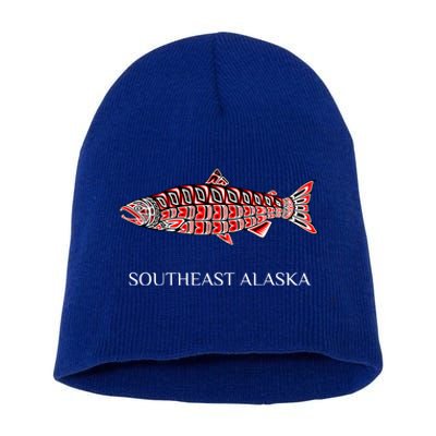 Southeast Alaska Nw Native American Indian Coho Salmon Gift Short Acrylic Beanie