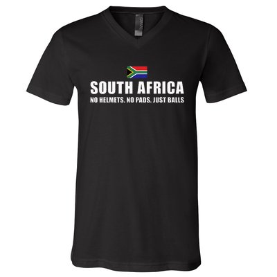 South Africa No Helmets No Pads Just Balls South Africa Rugb V-Neck T-Shirt