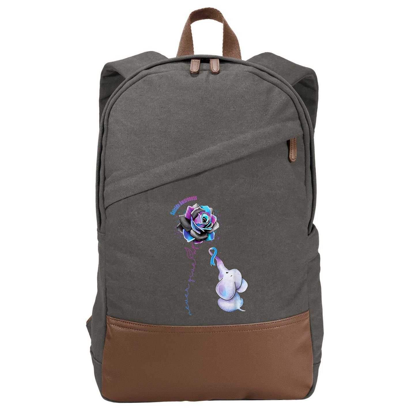 Suicide Awareness Never Give Up Elephant Cotton Canvas Backpack