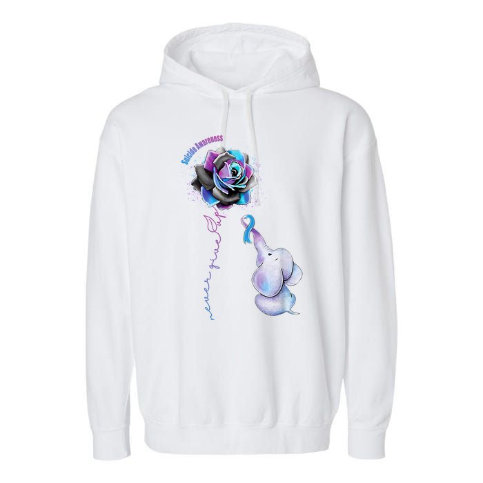 Suicide Awareness Never Give Up Elephant Garment-Dyed Fleece Hoodie