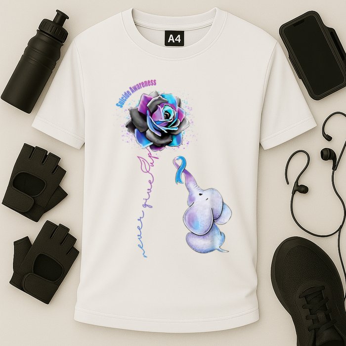 Suicide Awareness Never Give Up Elephant Performance Shirt